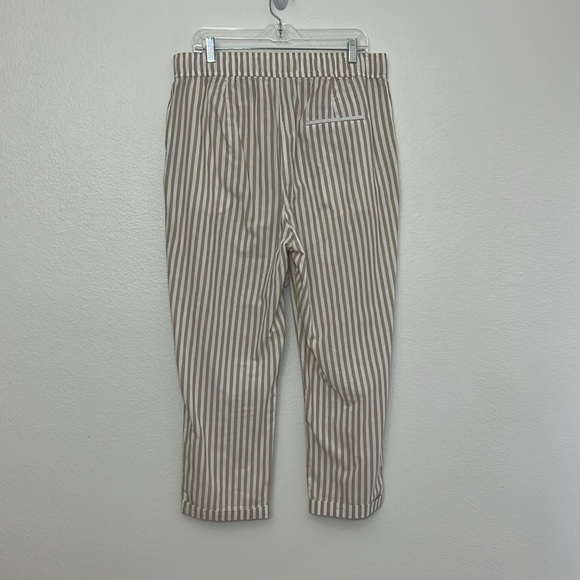 Zara White Tan Neutral Striped High Rise Ankle Pants With Tie Belt Sz XL - Picture 6 of 10